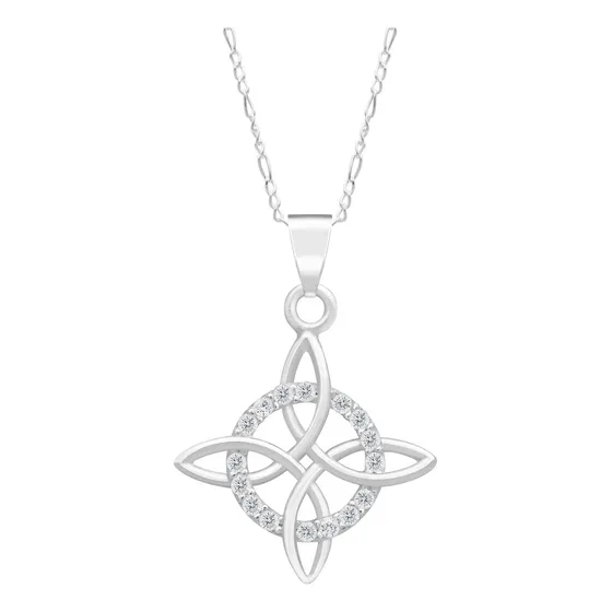 Joyaris Dije Collar Amuleto Nudo De Bruja Celta Con Zirconias Para Mujer Con Cadena Fígaro 3x1 Barbada Cubana 50 Cm Producto Elaborado Con Plata Sólida Ley 925