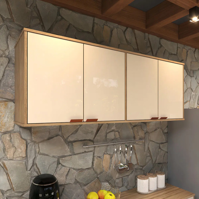 Armário Suspenso Aéreo Para Cozinha 4 Portas Off White - Design Nórdico Funcional, Compact... Armário Suspenso Aéreo Para Cozinha 4 Portas Off White - Design Nórdico Funcional, Compact...