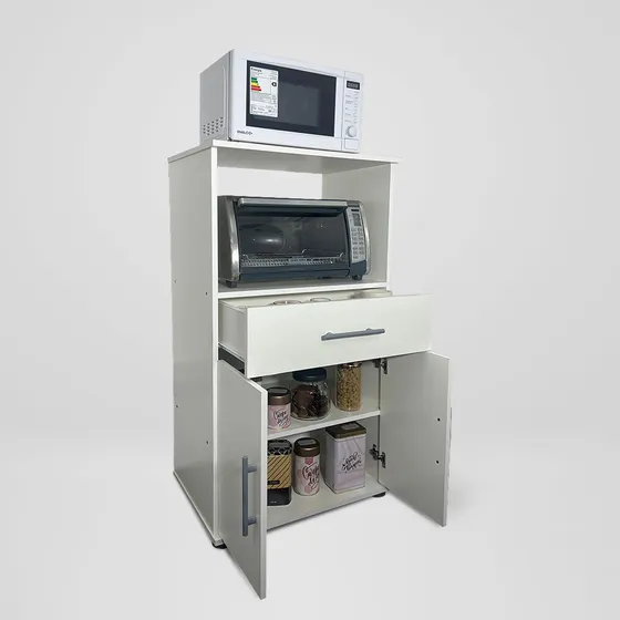 Mueble Portamicroondas Grill 2 Puertas 1 Cajon Organizador De Cocina Blanco