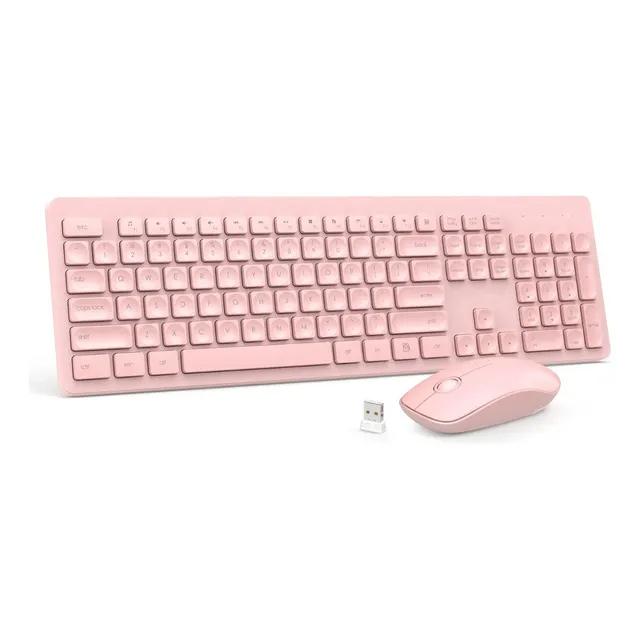 Kit Teclado Y Mouse Rosa Inalámbrico Ergonómico Computadora