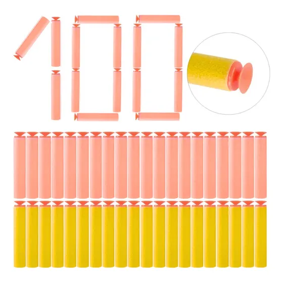 100 Refil Munição Dardos Lançador Pressão Nerf Ventosa Kit