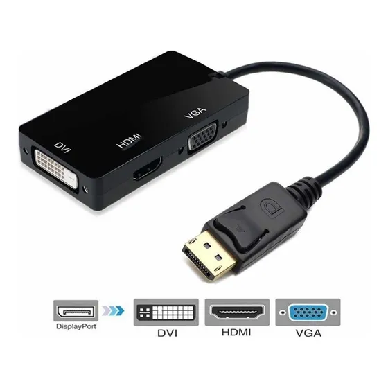 Convertidor Adaptador Displayport A Hdmi Vga Dvi 3 En 1