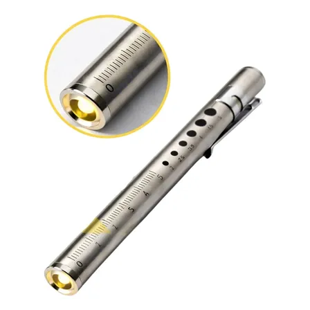Lanterna Caneta Clínica Medical P/ Médicos Saúde 2 Led Branco E Amarelo Inox/ Prata