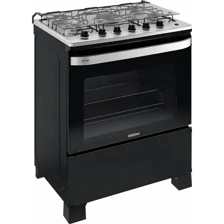 Fogão Itachef 5bocas Com Mesa De Inox E Tripla Chama Itatiai Preto Bivolt