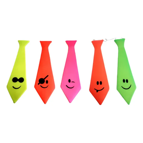 Cotillón Bolson Corbata Impreso Con Carita Fluo Colores X1u