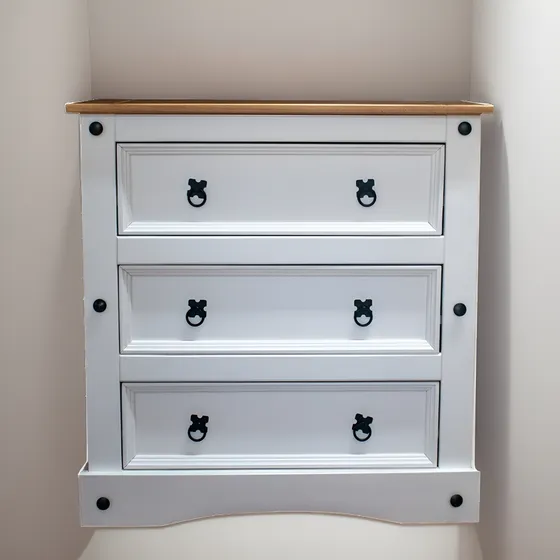 Cómoda 3 Cajones Madera Maciza Blanca Linea Mexicana Color Blanco