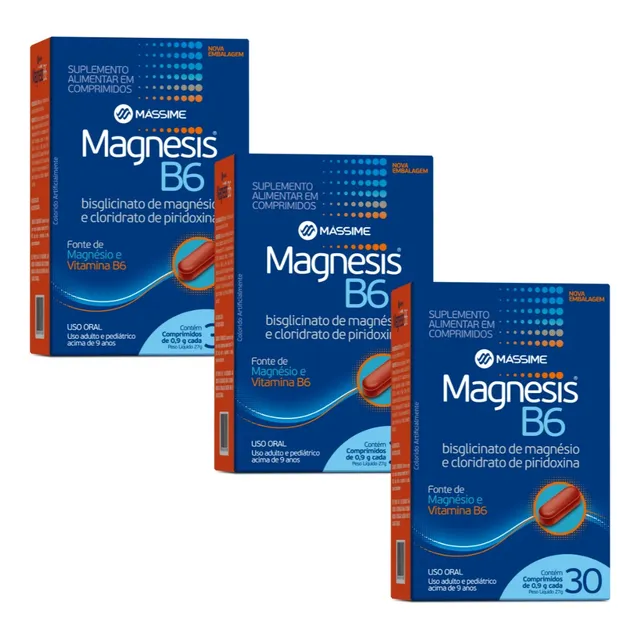 3x Magnesis B6 30cp - Suplemento Alimentar Magnésio E Vit B6
