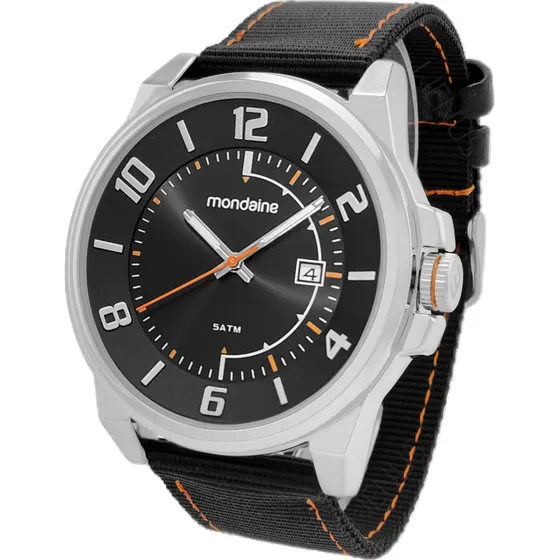 Relógio De Pulso Mondaine Com Corria De Nylon Cor Preto - Bisel Prateado