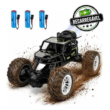 Carro RC Off Road Fallove Rock Crawler Jeep Escala 1:20 com Spray LED e 3 Baterias