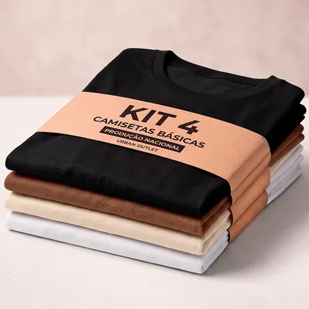 Camiseta Lisa Básica Kit 4 Unidades Terrosos Algodão Casual Preto Marrom Creme Branco Básica G Liso