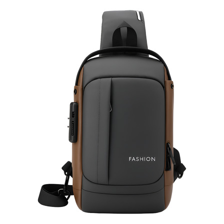 Mochila Pechera Cruzada Antirrobo + Impermeable Usb Gris Y Dorado Liso Mochila Pechera Cruzada Antirrobo + Impermeable Usb Gris Y Dorado Liso