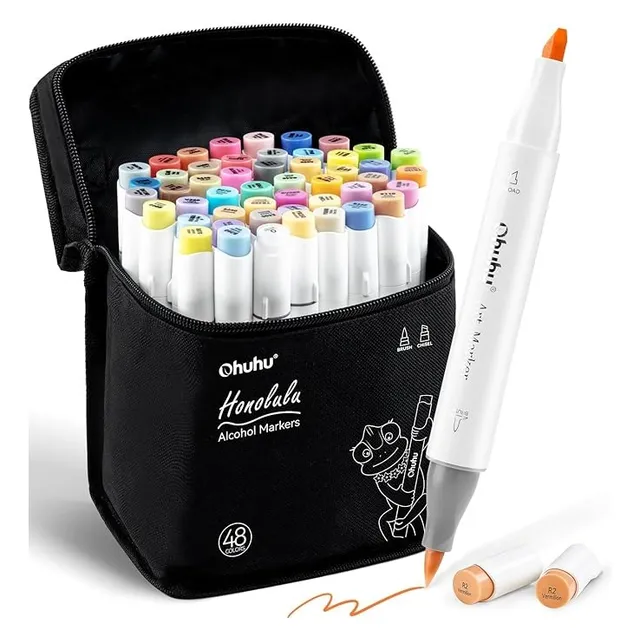 Ohuhu Marcadores De Alcohol - 48 Brush & Chisel Mid-tone 48 Marcadores