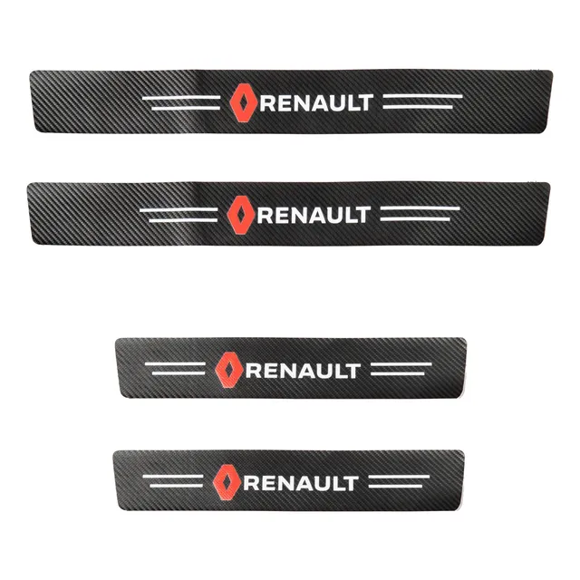 Zócalos Protector Puerta Auto Fibra Carbono Logo Renault