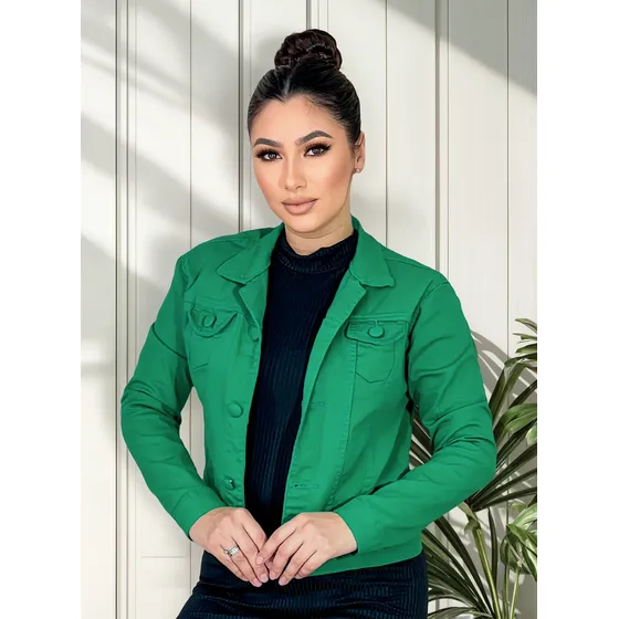 Jaqueta Jeans Feminino Colorida Moda Botão Encapado Promoção