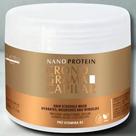 Máscara Cronograma Capilar Nano Protein Reposição Carbono 3 Em 1 Hidrata Nutre Reconstrói P'lattélli 500g