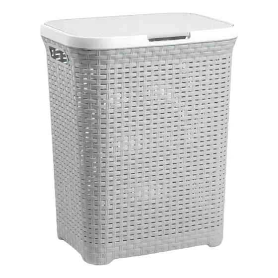 Cesto Modelo Ratán Grande 60 Lts Con Tapa Ropa Organización Color Gris Calado