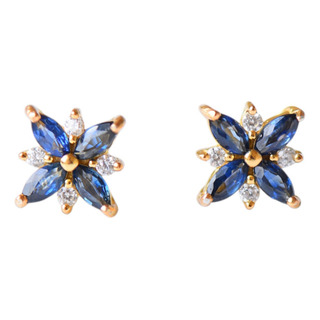 Aretes De Flores Con Zafiros Naturales. Plata 925. Joyería Aretes De Flores Con Zafiros Naturales. Plata 925. Joyería