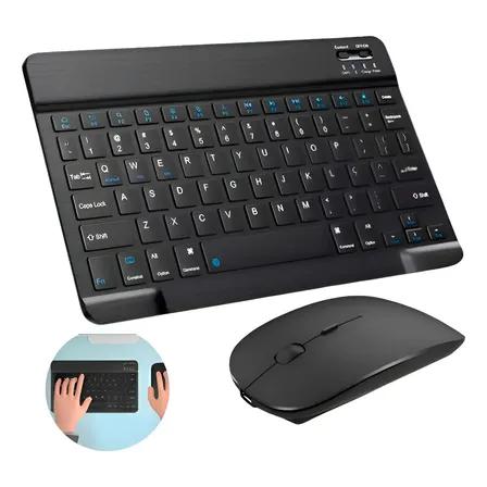 Teclado Mouse Sem Fio Bluetooth Slim Tablet Notebook Premium