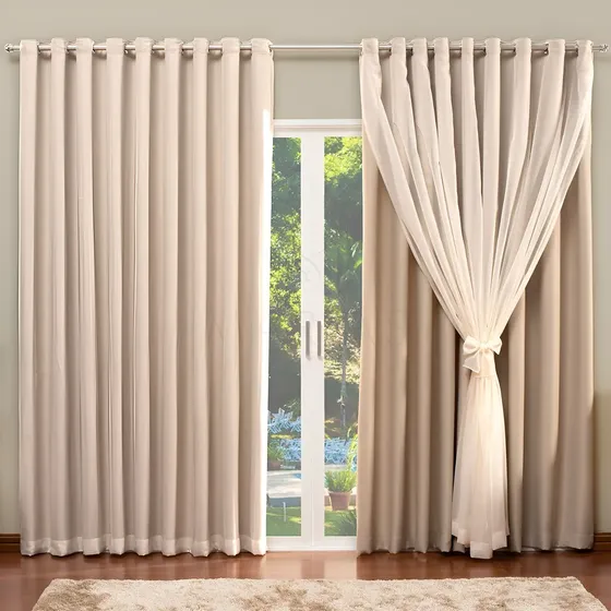 Cortina de Blackout com Voil Liso para varão simples - 4,00 x 2,70