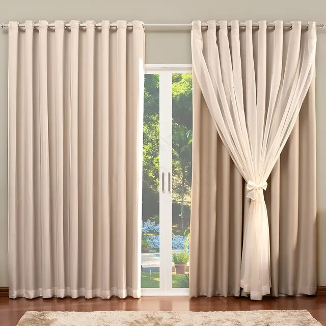 Cortina de Blackout com Voil Liso para varão simples - 4,00 x 2,70