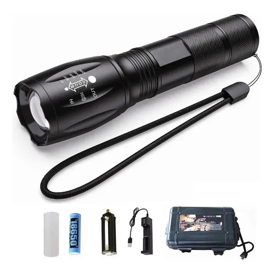 Linterna Led Recargable T6 Luz Táctica Portátil De Alta Potencia Zoom Telescópico, Linterna De Modo De Cinco Marchas, Adecuada Para Pesca, Equitación Nocturna, Camping, Senderismo Y MontañismoLinterna