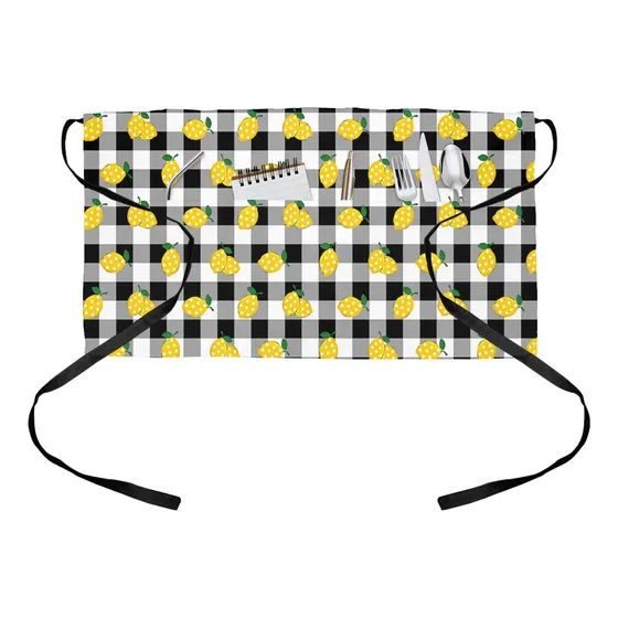 Delantal Servidor Cuadro Limon Lunar Verano Bolsillo Cintura