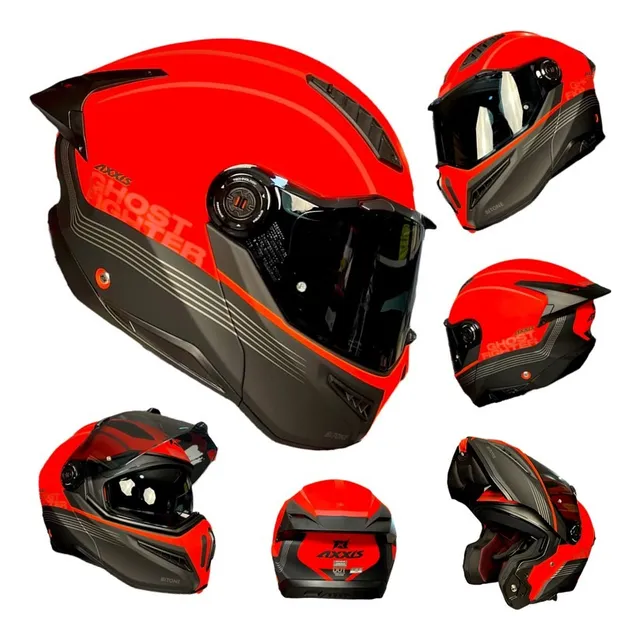 Casco Moto Abatible Axxis Ghostfighter Naranja Neon Ece Dot