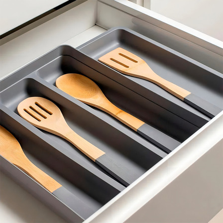 Organizador Porta Talheres C/ Separador Gaveta Cozinha Cinza Organizador Porta Talheres C/ Separador Gaveta Cozinha Cinza