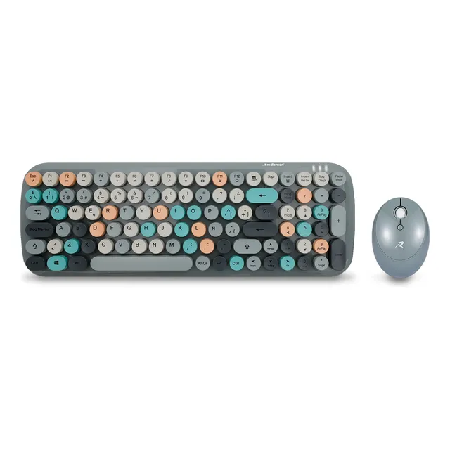 Kit Teclado Y Mouse Inalambrico Retro Vintage Usb Redlemon