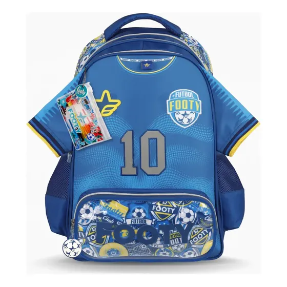 Mochila Footy Camiseta Fútbol N°10 Con Mini Lapiceras De Gel Azul Dream Team