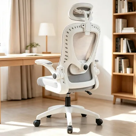 Cadeira De Escritório Ergonômica Com Braços Ajustáveis 150kg Cinza-claro Assento De Látex Tecido De Malha Respirável