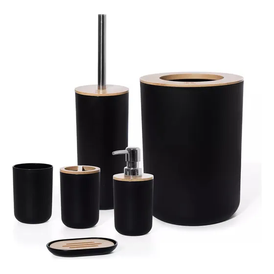 Kit Set Accesorios Baño 6 Piezas Bambu Jabonera Dispenser