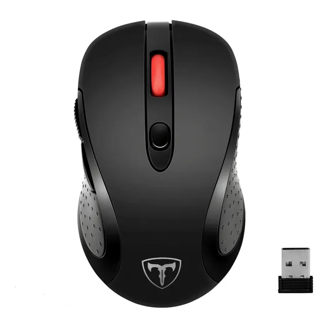 TERPORT Mouse Inalambrico Para Trabajo 2.4GHz Usb 6 Botones 80g Ligero Con Reposapulgar 2400 Dpi Con 5 Niveles Adjustables Ergonómico Negro