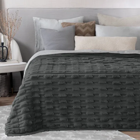 Cobertor King Size Tipo Piel Ultrasuave Cobija Esquimal Color Negro