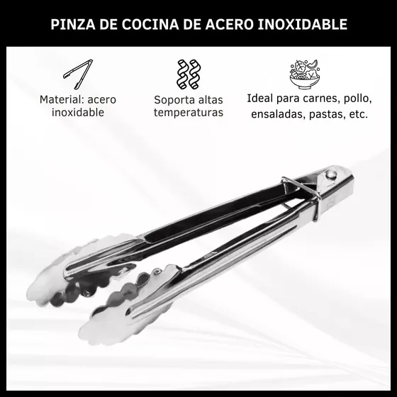 Pinza De Cocina Multiuso Acero Inoxidable Con Traba