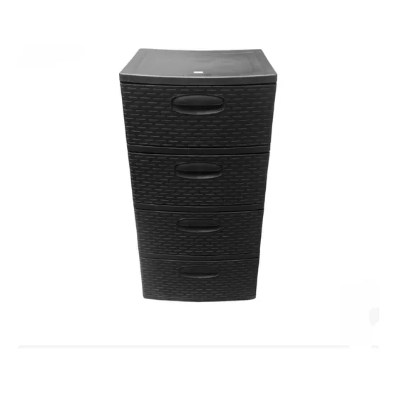 Gavetero Organizador De 4 Gavetas Tipo Rattan En Negro 