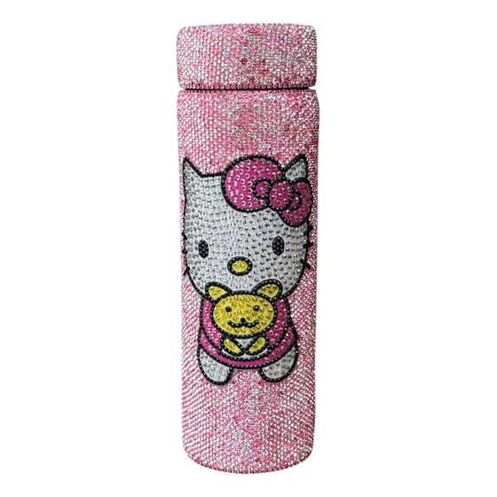 Termo Con Pedrería De Hello Kitty 480 Ml Acero Inoxidable Rosa