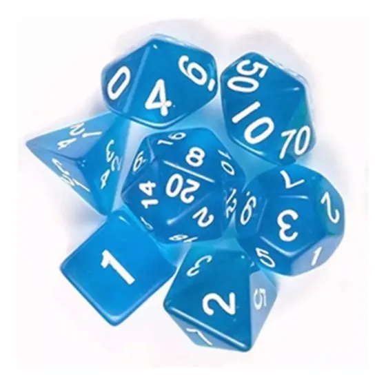 7 Dados Juegos De Rol 4, 6, 8, 10, 12 Y 20 Caras Azul Traslu