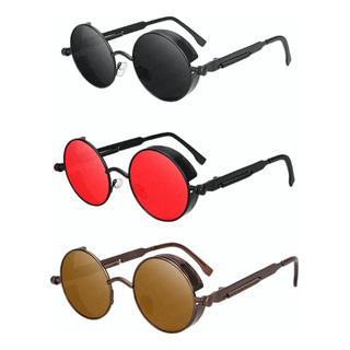 3 Piezas Lentes Sol Uv-400 Gafas Redondos Steampunk Unisex 3 Piezas Lentes Sol Uv-400 Gafas Redondos Steampunk Unisex