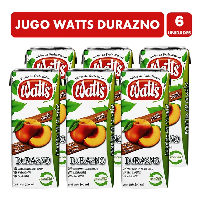 Jugo De Durazno Watts - Para Colación (pack De 6 Cajitas)