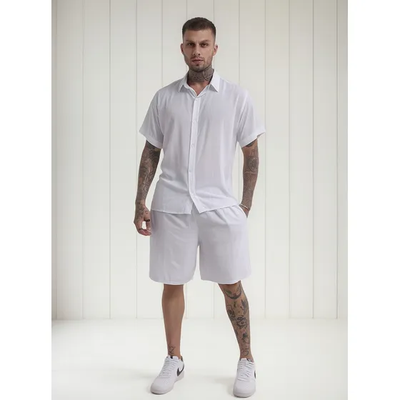 Conjunto Masculino Camisa Praia E Short Verão Moda Praia