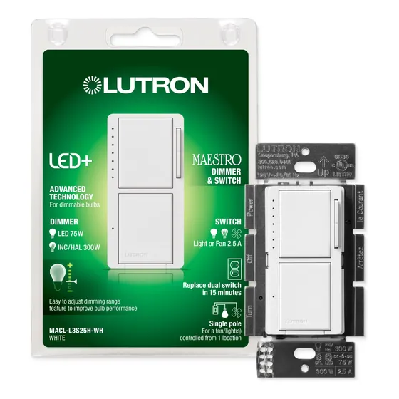 Atenuador E Interruptor Doble Lutron Maestro Led Blanco