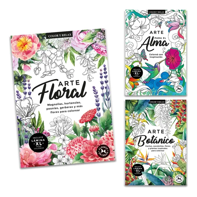 Libro Para Colorear Adultos Terapia Antiestrés Pack De 3