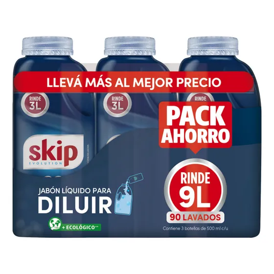 Jabón Líquido Para Ropa Para Diluir Skip 500 Ml Pack X3
