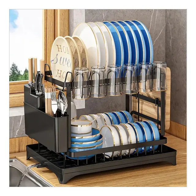 Escurridor De Platos Dos Niveles Con Drenaje Agua Inoxidable