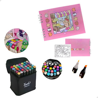 Kit Caderno Capa Dura + Canetinhas 36 Cores Bobbie Goods Kit Caderno Capa Dura + Canetinhas 36 Cores Bobbie Goods