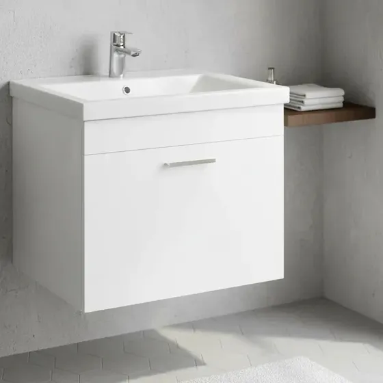 Vanitory Amube Lyon Roble Colgante Bacha Loza Mono Blanco Un Agujero