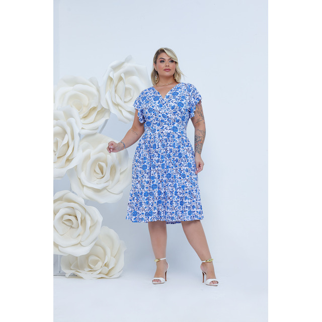 Vestido Plus Size Curto Floral Estiloso Confortável Premium Vestido Plus Size Curto Floral Estiloso Confortável Premium