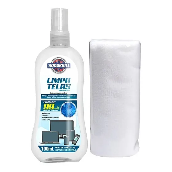 Kit Limpa Telas Rodabrill Bactericida Tvs Gps Celular Vidros