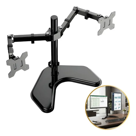 Suporte 2 Monitores Metálico Mesa Articulado Duplo 360 Graus